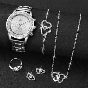 Elegante Reloj de Pulsera para Mujer con Juego de Joyería, Reloj de Cuarzo con Cristal de Doble Corazón - Product Image 5