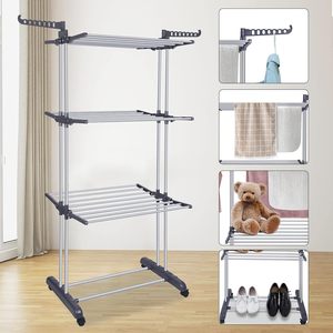 Séchoir à <span class=keywords><strong>linge</strong></span> multifonctionnel à 4 niveaux, intérieur/extérieur, pliable, avec fer et métal, pour le lavage et le rangement - Product Image 2