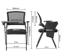Chaise de formation ergonomique moderne pliable avec bras pour tablette, dossier en maille noire, chaise de salle de conférence empilable, siège en plastique, cadre en métal