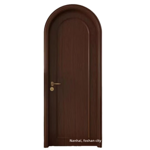 Prettywood <span class=keywords><strong>Puerta</strong></span> arqueada de madera maciza impermeable Diseño superior redondo residencial tradicional con marco Swing Estilo abierto para villas - Product Image 1