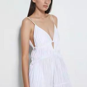 Vestido Largo de Lino de Alta Calidad Estilo Vacacional con Tirantes Finos, Escote Halter Profundo, Tallas Grandes, Corte A, para Mujer - Product Image 5