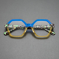 Monture de lunettes hexagonale en acétate faite à la main, branches marbrées multicolores, lunettes optiques tendance, monture de lunettes élégante unisexe