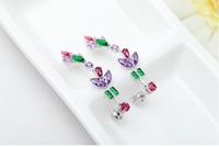 Boucles d'oreilles pendantes longues en forme de feuille, tendance, avec zircon scintillant, plaqué or rhodié, pour femme, idéales pour un anniversaire
