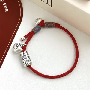 999 Pure Silver Red <b>Rope</b> <b>Bracelet</b> Heart Shape Auspicious Ingot Pattern Unisex Gift Jewelry - Product Image 4