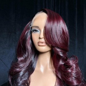 วิกผมบลอนด์เบอร์กันดีแบบลอนแน่น 2x6  วิกผมแท้แบบไม่ต้องใช้กาว  วิกผมนุ่มฟูแน่น  วิกผมสีเบอร์กันดีสำหรับผู้หญิง  แบบแสกกลาง - Product Image 4