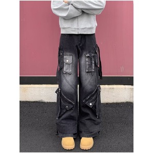 Jean <span class=keywords><strong>cargo</strong></span> noir surdimensionné pour homme, style déchiré, coupe ample et large avec poches <span class=keywords><strong>cargo</strong></span> - Product Image 5