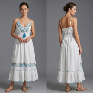 Women's Silk Viscose Woven Boho Maxi <b>Dress</b> | <b>Elastic</b> Waist Floral Print Summer Beachwear - Product Image 5