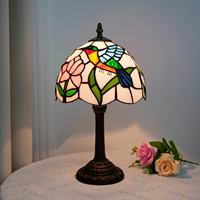 Lampe de table moderne en verre teinté ovale avec abat-jour motif colibri et fleur, style antique, idéale pour salon, chevet, chambre, café - Offre spéciale