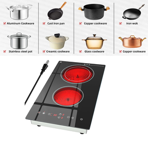 Table de cuisson intelligente 2 brûleurs, plaque chauffante électrique radiant 120V, design encastrable avec pieds de comptoir, plaque <span class=keywords><strong>vitrocéramique</strong></span> - Product Image 5