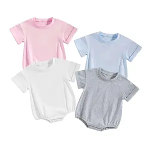 100% Baumwolle benutzer definierte Baby T-Shirts Blase Stram pler Sommer Jungen Stram pler setzt Neugeborene Kleidung Stram pler