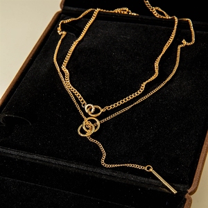 Collana <span class=keywords><strong>con</strong></span> Pendente Lungo a Doppio Anello <span class=keywords><strong>e</strong></span> Nappine, Stile Geometrico Multistrato, Gioielli Transfrontalieri Europei <span class=keywords><strong>e</strong></span> Americani - Product Image 4