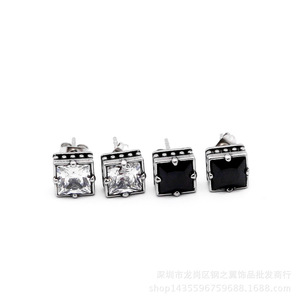 yunnique <b>Stud</b> Earrings Square Black Zircon Claw Setting <b>Titanium</b> Steel Geometric Fashion Jewelry for Men Women - Product Image 2