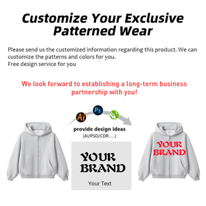 Sudadera con capucha y cremallera para hombre con logo personalizado, forro polar de 350G, corte holgado, diseño de costura de 3 agujas y 5 hilos. - Product Image 4