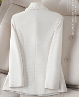 Blazer décontracté pour femme grande taille, couleur unie, en tweed de haute qualité, veste de costume à simple boutonnage