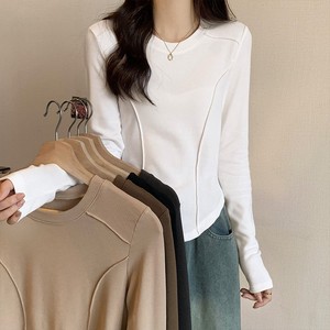 Chine V-Times T-<span class=keywords><strong>shirt</strong></span> amincissant pour femmes pour Style blanc à manches longues épaule régulière automne hiver conception en arête de poisson haut à porter intérieur - Product Image 2