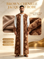 Tissu Jacquard en Chenille de Luxe, Motif Floral Pêche Doux, pour Robes Abaya, Rideaux, Literie