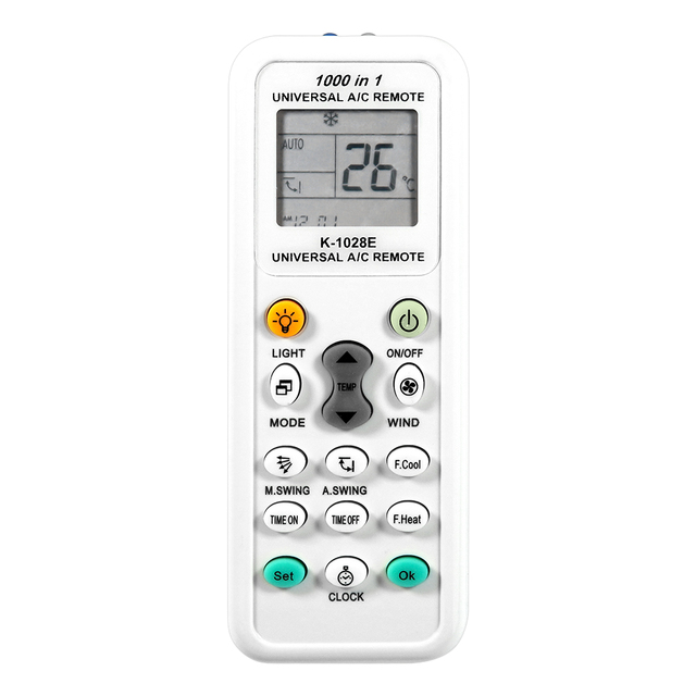 K-1028E Universal Home Use Air Conditioner Remote Control with LCD Display 1000-In-1 Temperature Heat Button Control Fixed Code