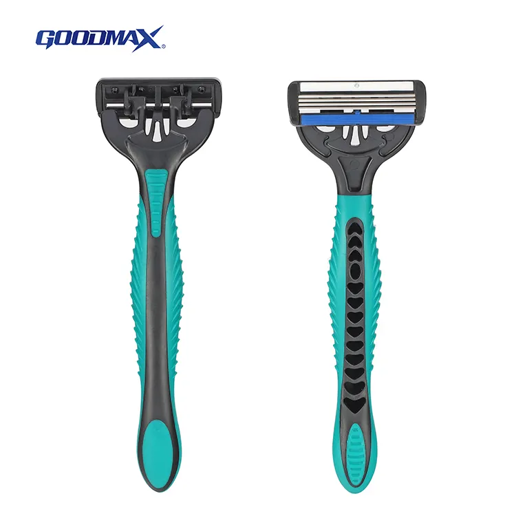 Maquinilla De Afeitar Desechable Custom Logo Rubber Handle Four Blade Disposable Razor for Men