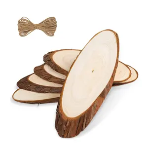 Rebanada de madera ovalada sin terminar para decoración de letreros, cuadro artesanal, adornos de Navidad y boda, rebanada de madera Natural