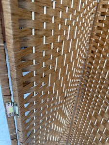 Modern Movable 4 Arched Top Paper Rope Woven Folding Screen Divider Honey Natural Basket Weave Rattan Frame Translucent - Product Image 2
