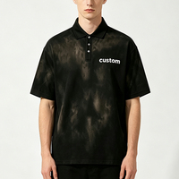 Kaos Katun Pria Logo Kustom Polo Distressed Washed Cetak Digital Tebal Kaos Kustom