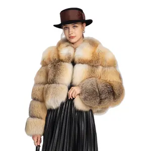 High Quality Luxury Golden Island Winter Women Cropped Genuine Fox Fur Coat