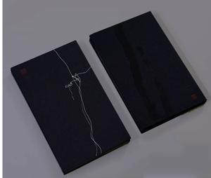 Folio d'artiste Mino papier noir Manila Hawk couverture en flanelle noire avec double rainure en V et sérigraphie argentée reliure cousue d'archives - Product Image 1