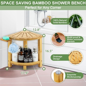 Custom Bamboo Wooden Waterproof Corner Bench Corner Shower Bench &amp; Shower <strong>Stool</strong> <strong>Storage</strong> Shelf <strong>Seat</strong> - Product Image 4