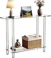 Table console moderne à 2 niveaux en acrylique transparent, table d'entrée en acrylique transparent avec pieds cylindriques pour la décoration de couloir et de maison