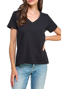 Femmes peigné 100% coton biologique flammé col en v t-shirt à manches courtes t-shirt Femmes filles T-shirts femmes - Product Image 2