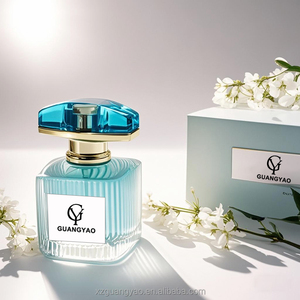 Flacon de parfum rayé bleu clair 50ml 100ml Flacon de parfum vide avec vaporisateur Boîte d'emballage personnalisée Flacon de parfum OEM - Product Image 4