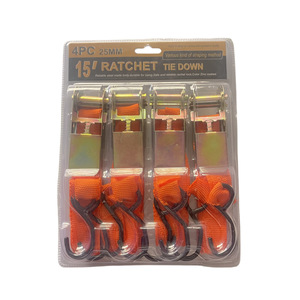 Nylon Ratchet Tie Down 1 X 15' With <b>S</b> <b>Hook</b> For Transportation And Logistics - Product Image 3