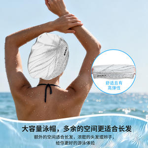 Bonnet de bain en silicone Whale unisexe, imperméable, confortable, grande taille pour cheveux longs, imprimé, protection des oreilles - Product Image 4