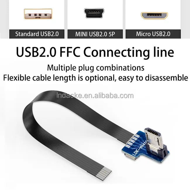 AM USB 2.0 zu Micro USB männlich biegsamer Adapter ultra flach dünn FFC Rechtswinkel Micro USB flexibles FPC-Bandkabel für Leiterplatte A2 zu R2