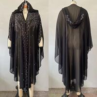 Abaya de luxe de Dubaï à capuche, broderie perlée lourde, manches chauve-souris, kaftan, robe islamique modeste pour femmes, Ramadan, Aïd