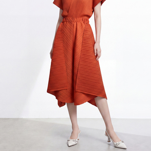 Pantalones Culottes Plisados de Pierna Ancha, Cintura Media, Elásticos, Casuales, Estilo Miyake, Talla Grande para Mujer, Estilo Minimalista, Verano - Product Image 1