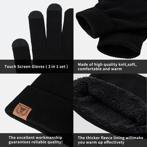 Ozero Nouveau style Vente en gros Bonnets en tricot tendance d'hiver <span class=keywords><strong>avec</strong></span> <span class=keywords><strong>gants</strong></span> et écharpe Ensemble 3 pièces pour adultes - Product Image 3