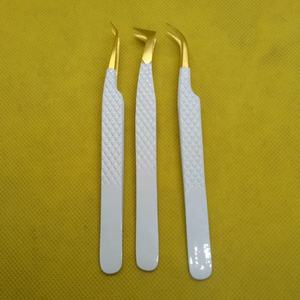 Juego de Pinzas para Extensión de Pestañas Clásicas, 3 Piezas de Acero Inoxidable, Puntas Puntiagudas, Color Blanco Dorado, Herramienta de Belleza de Alta Calidad, para Cejas, Obexa - Product Image 4