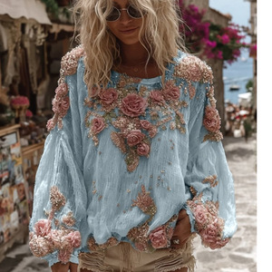 Camiseta de Manga Larga Impresa en 3D para Mujer, Nueva, Holgada, Versátil y de Alta Gama - Product Image 1