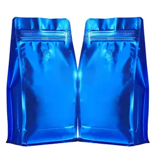 蓝色铝箔可重复使用的立式热封侧拉链袋高阻隔豪华咖啡袋，适用于家庭或商店