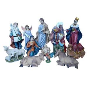 Klassieke Pasen Poly Hars Engel Jesus Heilige Familie Standbeeld Scène Beeldjes Kerst Wieg Kerststal Set