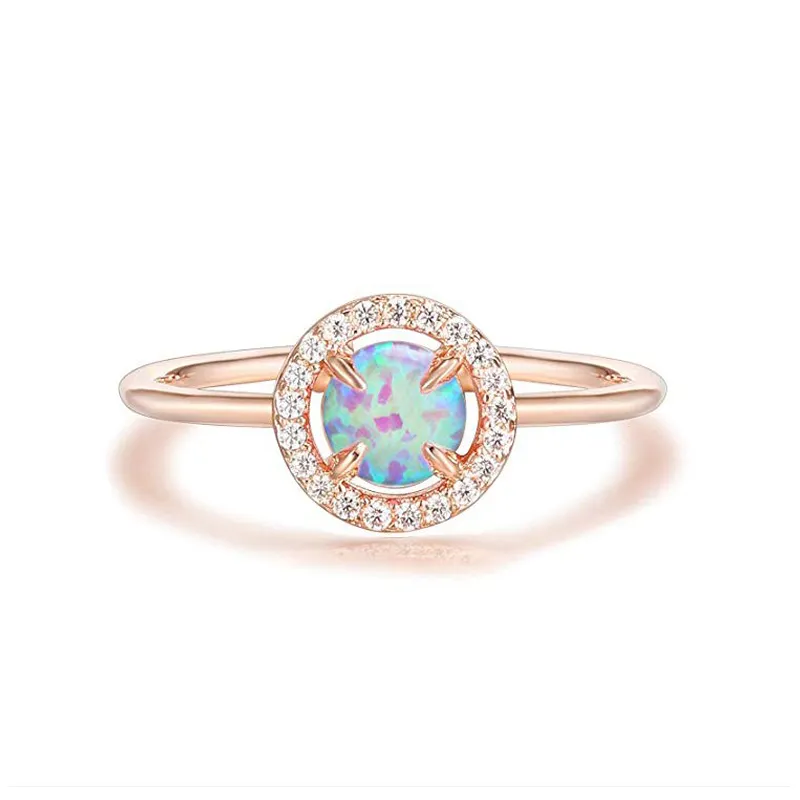 Fashion 14K Gold Plated Opal Zircon 925 Sterling Silver Adjustable Ring for women