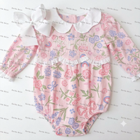 Robes pour filles, vente en gros, col festonné tissé, vêtements pour nouveau-nés, barboteuse bulle, robe d'hiver en dentelle pour bébés filles