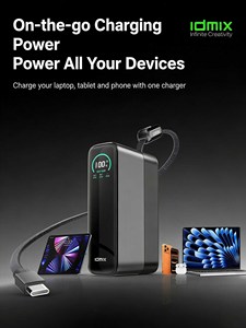 Banque d'alimentation haute capacité IDMIX 20000mAh avec câble intégré, charge rapide 100W et écran numérique pour ordinateur portable et téléphone - Product Image 4