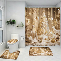 Ensemble de 4 pièces de rideau de douche personnalisable en polyester imperméable, motif Noël moderne, avec tapis et couvercle de toilette