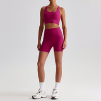 Ensemble de vêtements de sport pour femmes, short de yoga taille haute en nylon ultra doux, soutien-gorge croisé, tenue de fitness