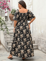 Robe d'été personnalisée à boutons sur le devant, vente en gros, haute qualité, verte à motifs floraux, évasée, longue, midi, grande taille, vêtements pour femmes