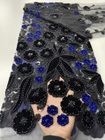 NI.AI Nouveau design Tissu en dentelle de velours brodé de perles et de sequins, Tissu en dentelle à broderie florale et perles