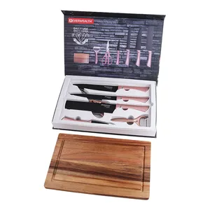Knife Set With Cutting Board 7 Pieces | Sharp Peeler Carving Knife And Kitchen Knives Set With Acacia Chopping Block
