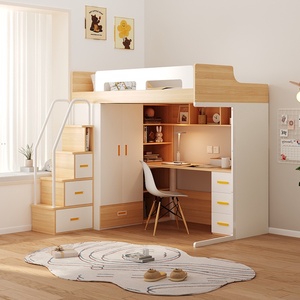 Cama alta contemporánea con escritorio, <span class=keywords><strong>armario</strong></span> y escalones de almacenamiento para el hogar y el dormitorio - Product Image 3